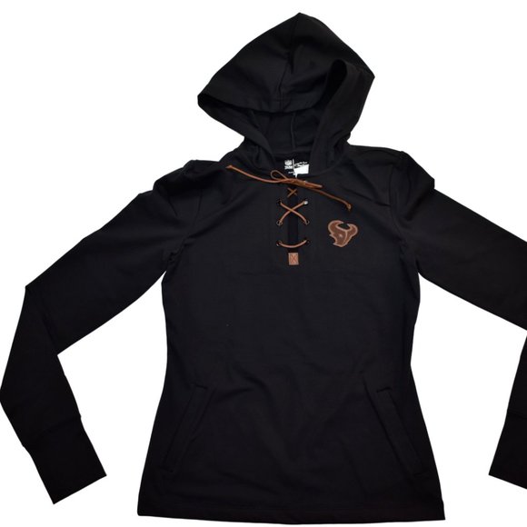 All Sport Couture NFL Womens Houston Texans Game-On Black Hoodie New - Picture 2 of 6